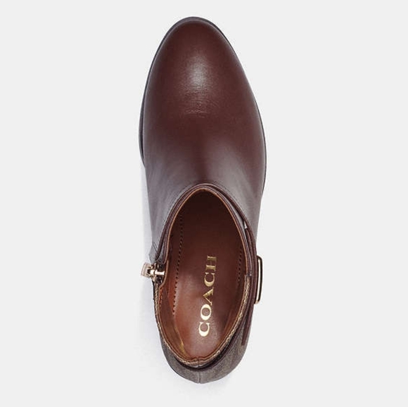 NWOT Coach Dean Booties Leather Boots Brown & Tan Gold Coach Logo Accents! New! - Picture 7 of 11